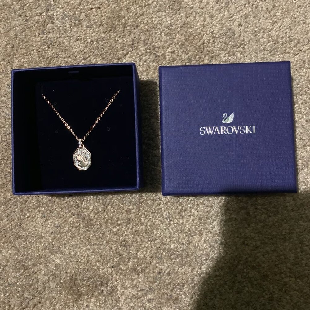 Swarovski Swan Signum Pendant Necklace - Rose Gold Tone Plated (New)